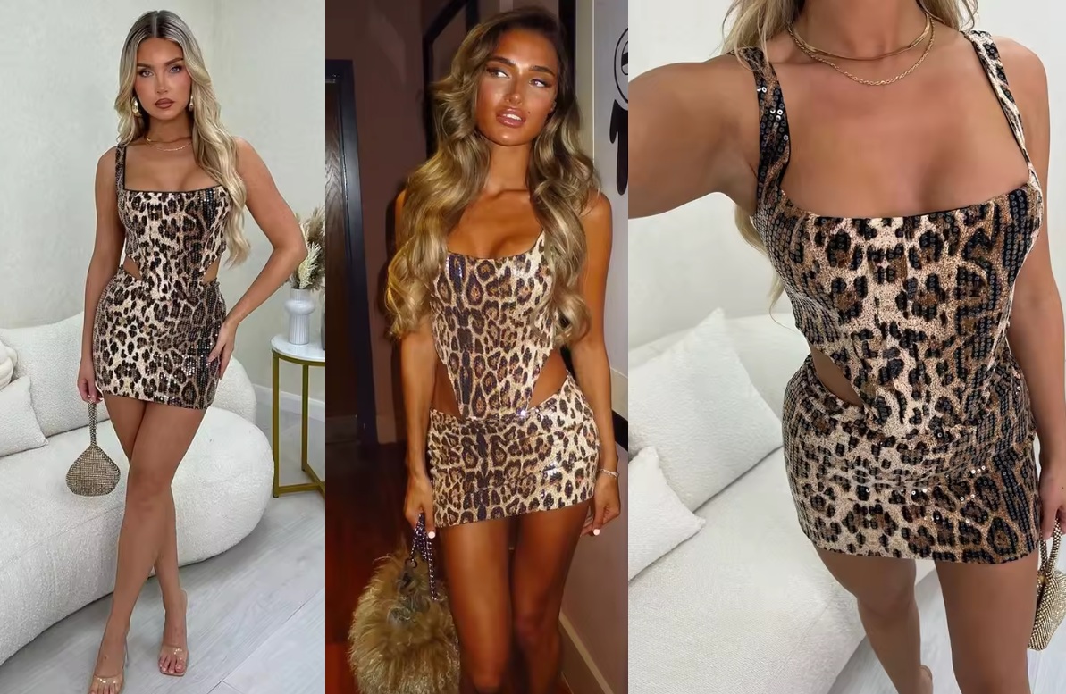 Sexy Wild 2 Pc Set Women Leopard Print Backless Crop Top & Skirt